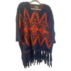 Powder River Outfitters Panhandle Southwestern Fringe Poncho Sweater Small